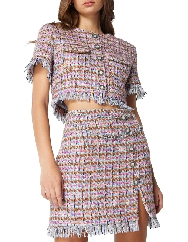 bold geometric denim skirts -Tweed Skirt In Pink