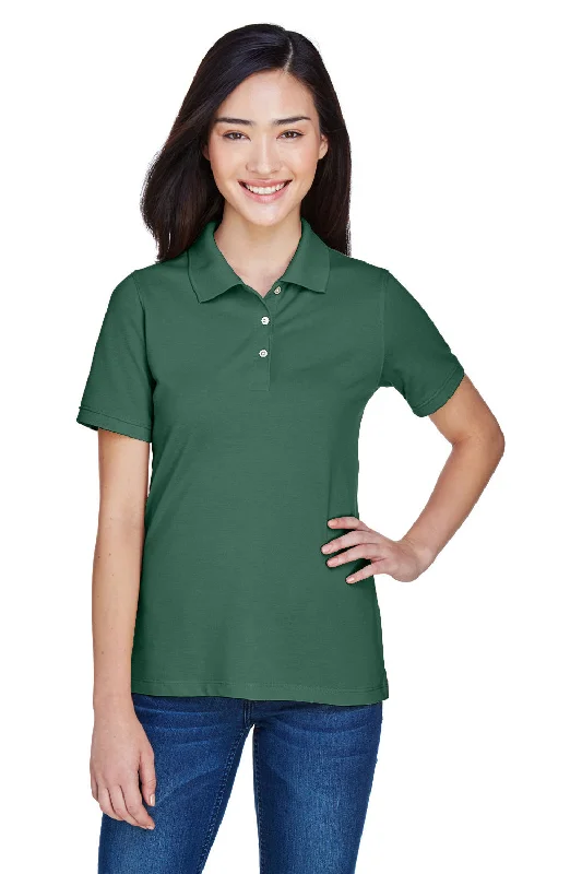 ruffle utility blouses -Harriton Womens Easy Blend Wrinkle Resistant Short Sleeve Polo Shirt - Hunter Green