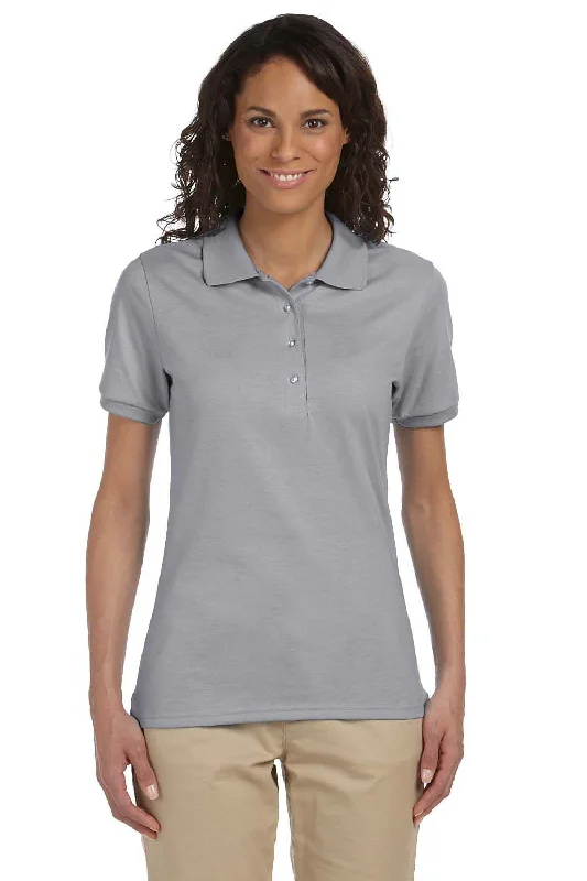 plaid utility shirts -Jerzees Womens SpotShield Stain Resistant Short Sleeve Polo Shirt - Oxford Grey