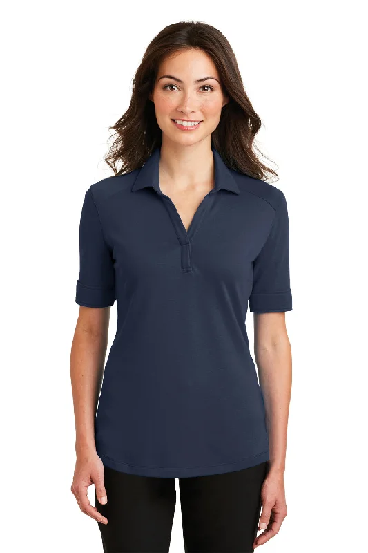 satin floral shirts -Port Authority Womens Silk Touch Performance Moisture Wicking Short Sleeve Polo Shirt - Navy Blue - Closeout