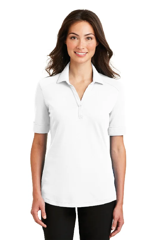 cropped utility shirts -Port Authority Womens Silk Touch Performance Moisture Wicking Short Sleeve Polo Shirt - White - Closeout