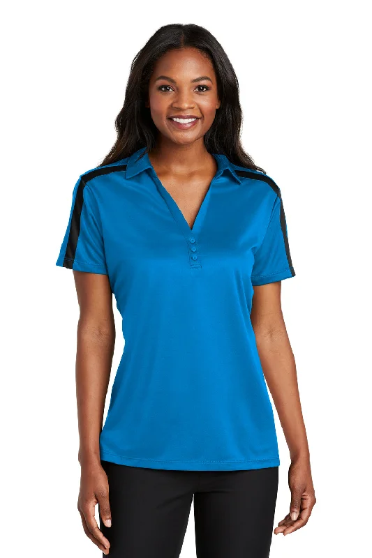 floral utility blouses -Port Authority Womens Silk Touch Performance Moisture Wicking Short Sleeve Polo Shirt - Brilliant Blue/Black