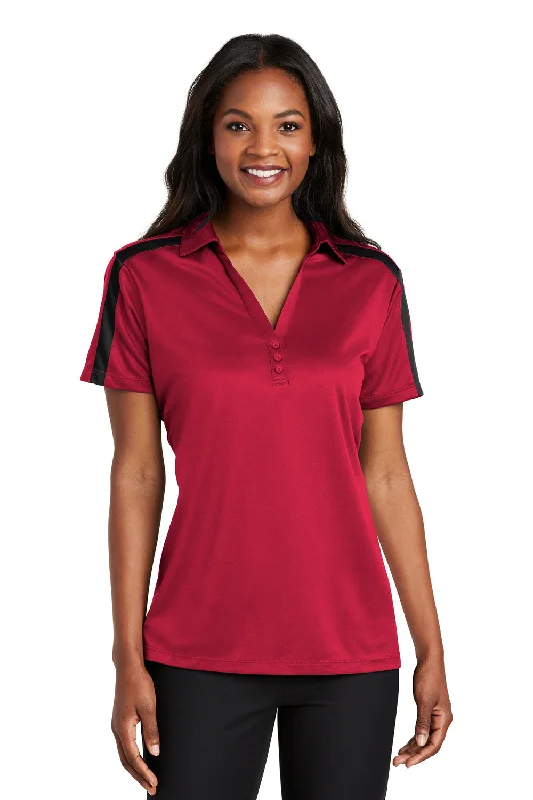 lace utility shirts -Port Authority Womens Silk Touch Performance Moisture Wicking Short Sleeve Polo Shirt - Red/Black