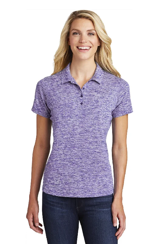 tie-dye utility shirts -Sport-Tek Womens Electric Heather Moisture Wicking Short Sleeve Polo Shirt - Purple Electric