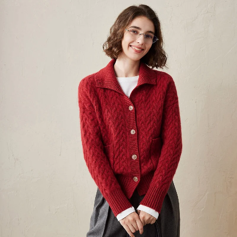 soft cotton wool cardigan -100% Cashmere Cable Knit Cardigan with Pockets