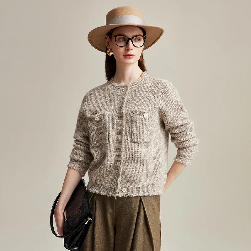 chic shawl wool cardigan -100% Cashmere Knit Cardigan with Front Pockets