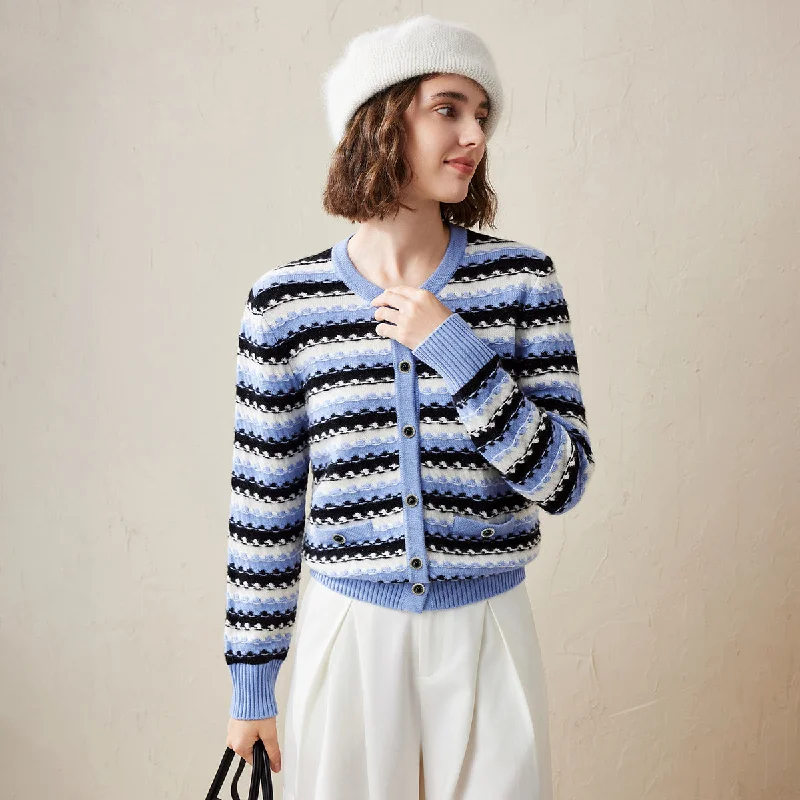 bold striped cardigan -100% Cashmere Striped Knitted Button Up Cardigan