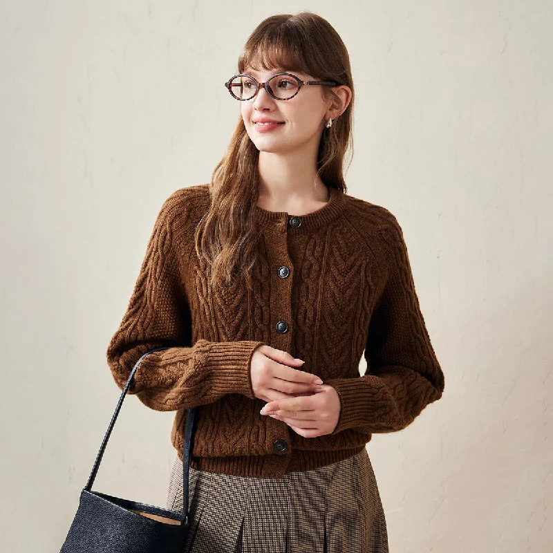 soft chenille wrap cardigan -100% Wool Classic Cable Knit Button Cardigan