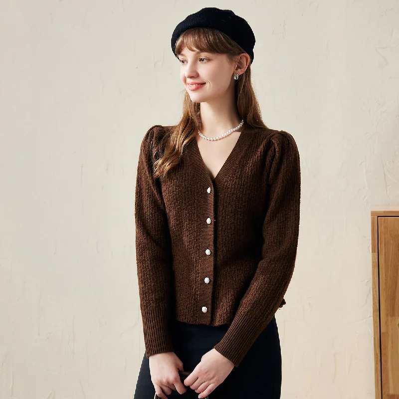 premium mohair cardigan -100% Wool Elegant Peplum Button Cardigan