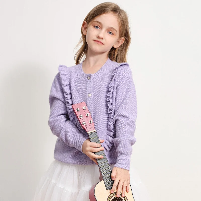 trendy oversized cardigan -100% Wool Kids Round Neck Heart Button Cardigan