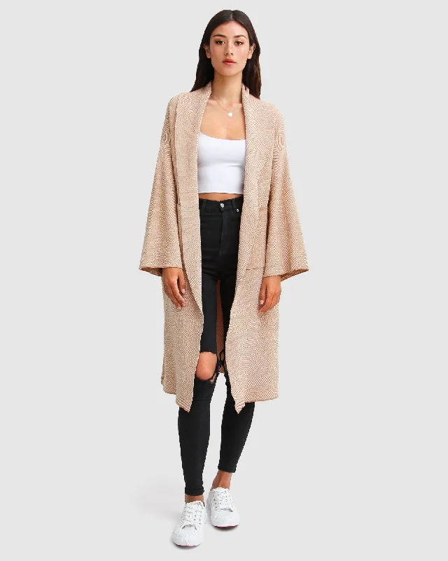 trendy ruffled cashmere cardigan -Hold The Line Coatigan - Camel