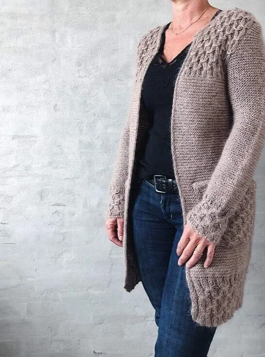 stylish cocoon knit cardigan -Beatrice cardigan by Önling, No 2 + silk mohair knitting kit