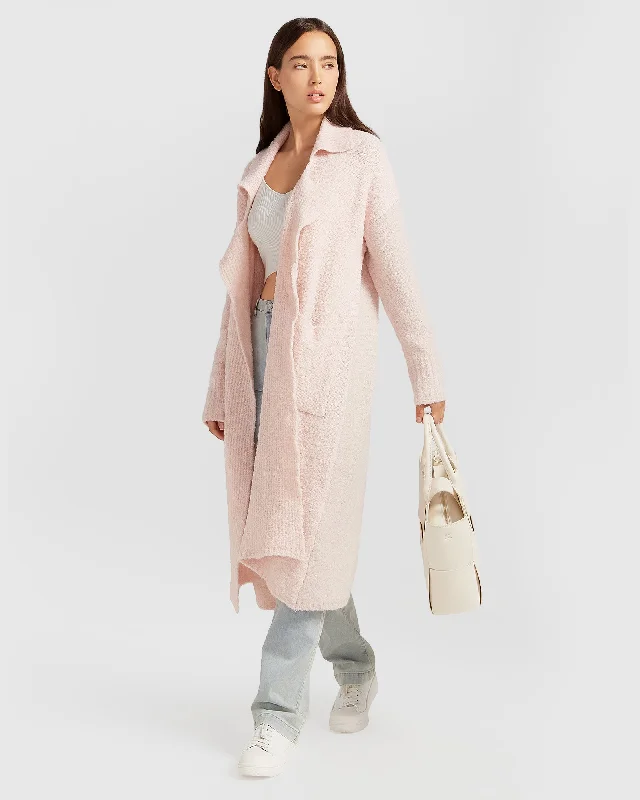 bold striped merino cardigan -Born To Run Sustainable Sweater Coat - Pale Pink