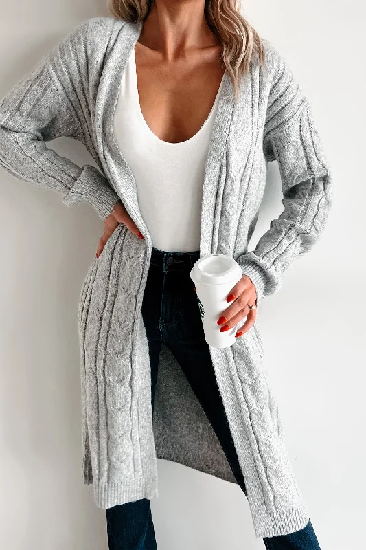 trendy fringed merino cardigan -Cozy Casualness Sweater Knit Cardigan (Light Heather Grey)