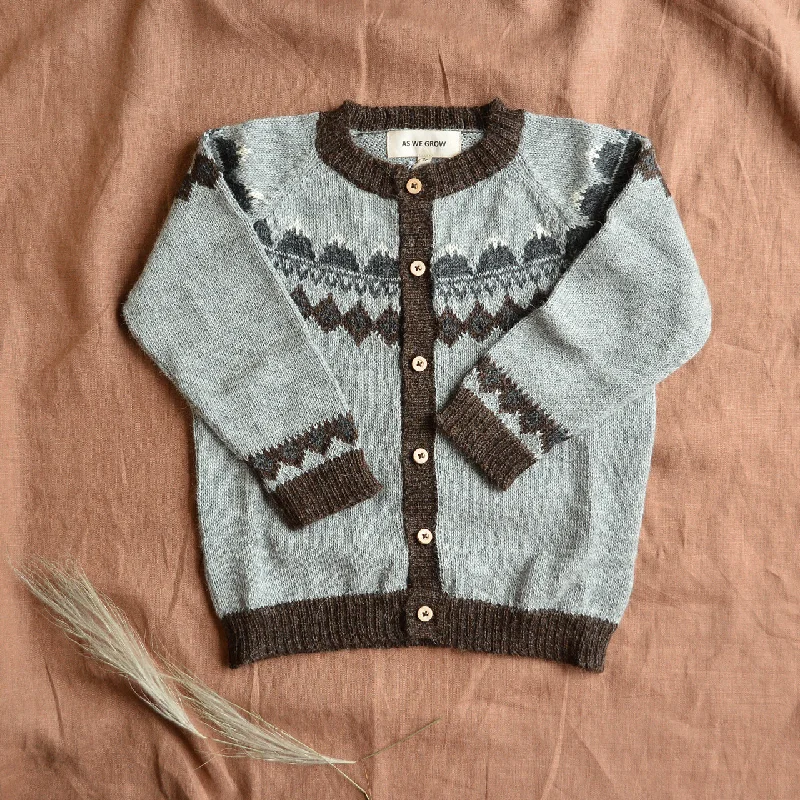 breathable bamboo cashmere cardigan -FairIsle Mountain Cardigan - 100% Baby Alpaca - Grey (18m-8y)