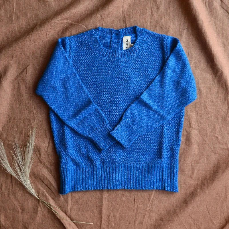 chic button-up cardigan -Moss Stitch Jumper - Alpaca/Merino - Cobalt (18m-8y)