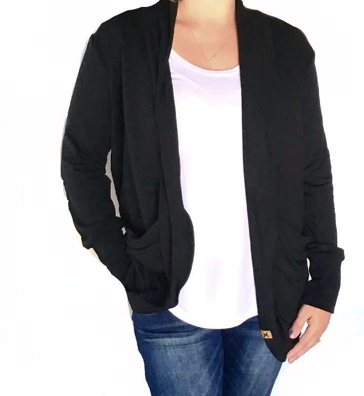 comfy lounge merino cardigan -Black Bamboo Slouchy Cardigan