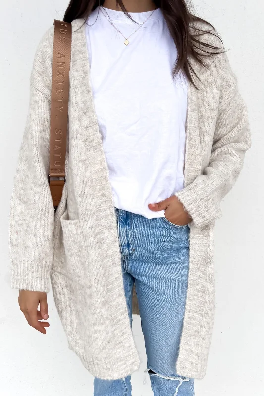 tailored wool merino cardigan -Stacie Cardigan Beige