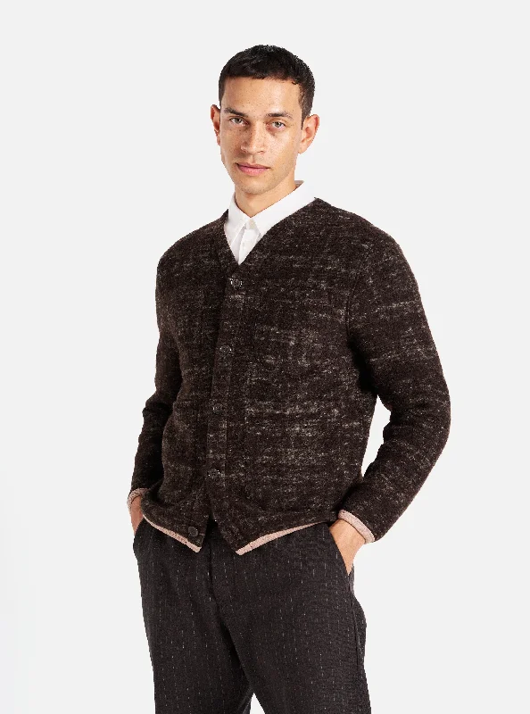 premium merino blend cardigan -Universal Works Cardigan in Brown Marble Fleece