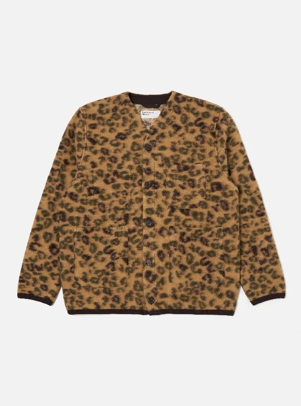 breathable cotton wool cardigan -Universal Works Cardigan in Camo Leopard Fleece