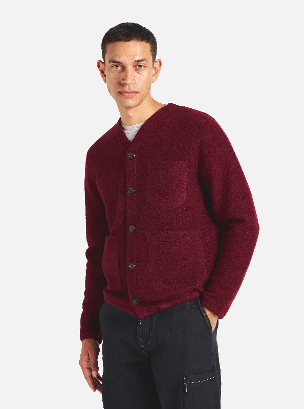 vintage argyle cardigan -Universal Works Cardigan in Deep Red Wool Fleece