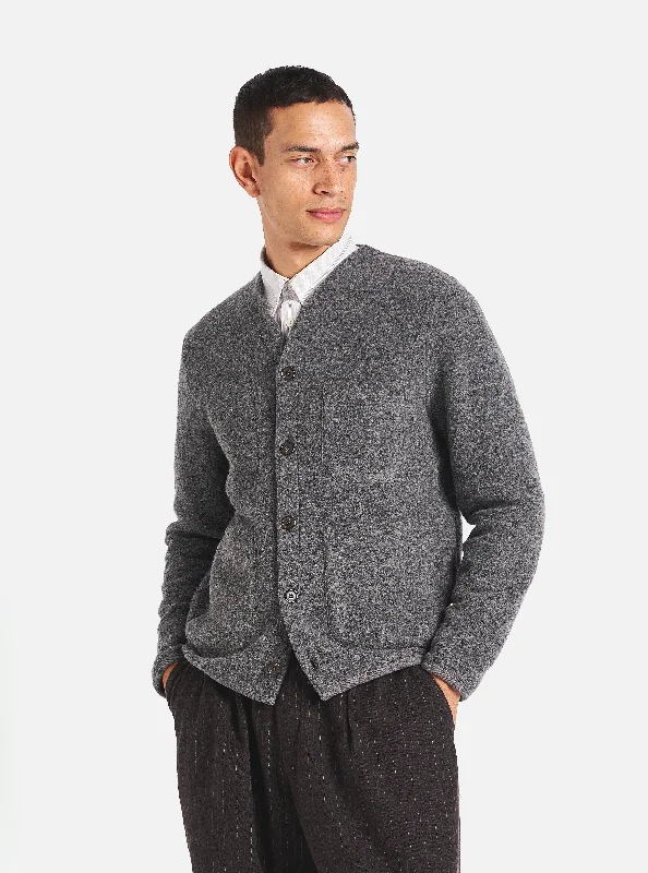 breathable cotton blend cardigan -Universal Works Cardigan in Grey Marl Wool Fleece