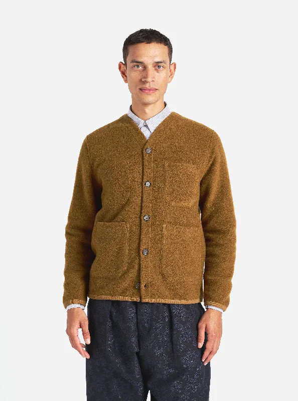 high rise knit cardigan -Universal Works Cardigan in Mustard Wool Fleece