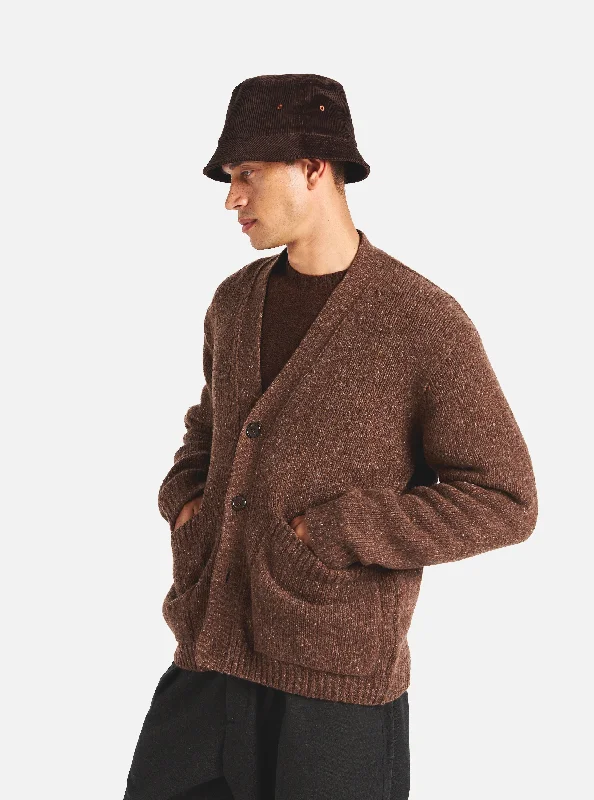 warm wool knit cardigan -Universal Works Langdale Cardigan in Brown Tweed Knit