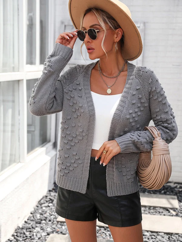 chic shawl merino cardigan -Women's Knitted Three Dimensional Pattern Open Front Cardigan