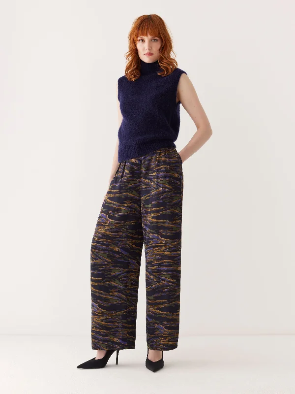 breathable cotton pants -The Emma Printed Satin Pant in Dark Blue