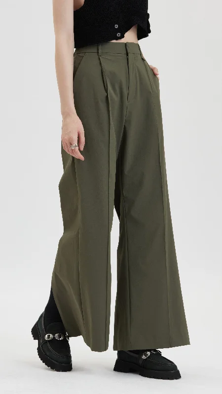 high waisted cargo pants -Pleated Straight-Leg Pants