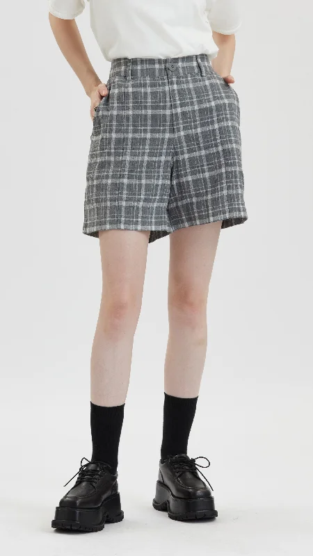 cozy lounge straight pants -Checked Pattern Shorts