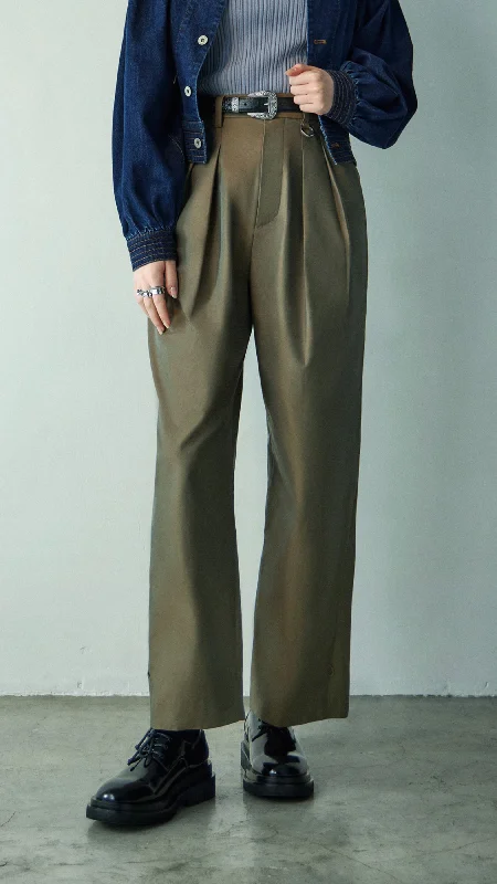 lightweight summer pants -Ladies Buckle Wide Leg Pants