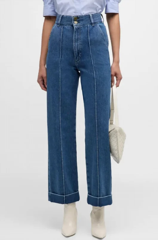 premium twill pants -70S Cuffed Crop Straight Jean In Lago Di Como