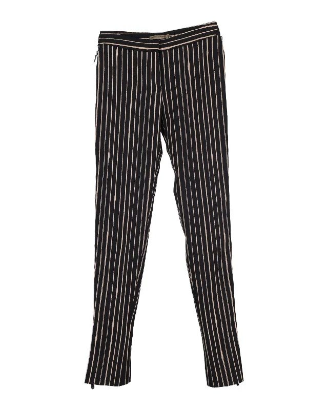 trendy mom jeans skinny fit slim pants -Alexander McQueen Striped Slim-Fit Trousers in Black Silk