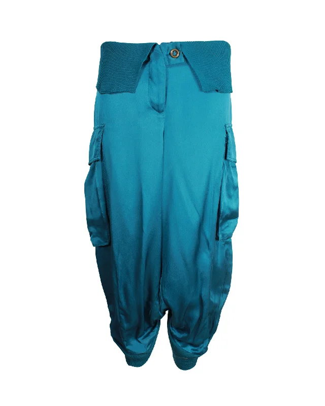 lightweight summer chino jogger slim fit pants -Alexander McQueen Vintage Balloon Pants in Teal Silk