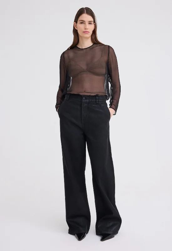 soft knit lounge straight pants -Alum Waxed Cotton Pant - Black