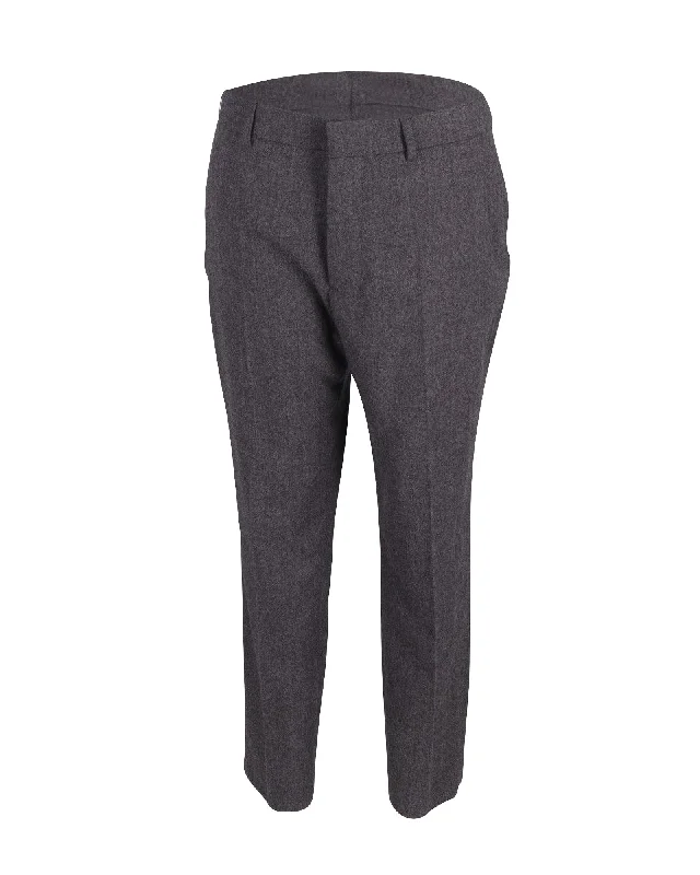 soft corduroy slim fit straight pants -Ami Paris Straight Cut Trousers in Grey Wool