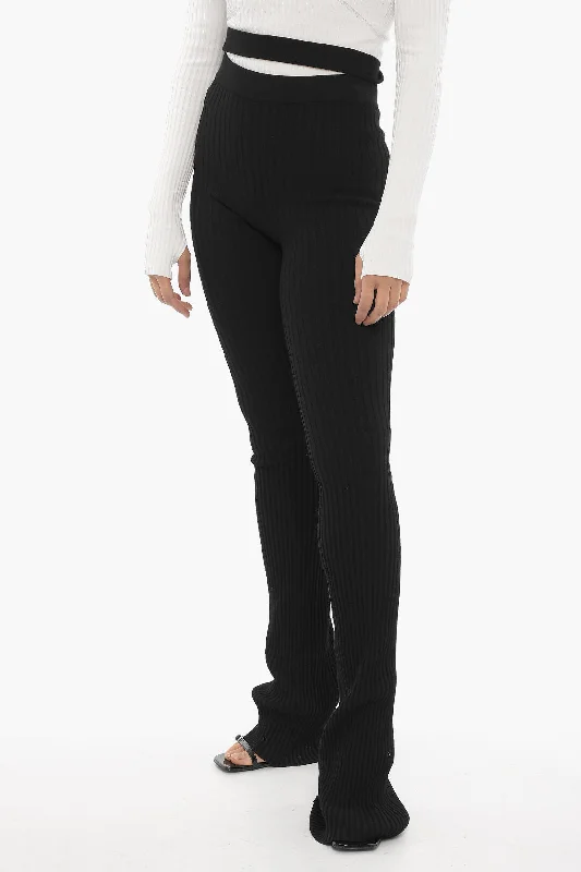 cozy velour lounge straight leg slim pants -ANDREĀDAMO Ribbed Boot Cut Pants