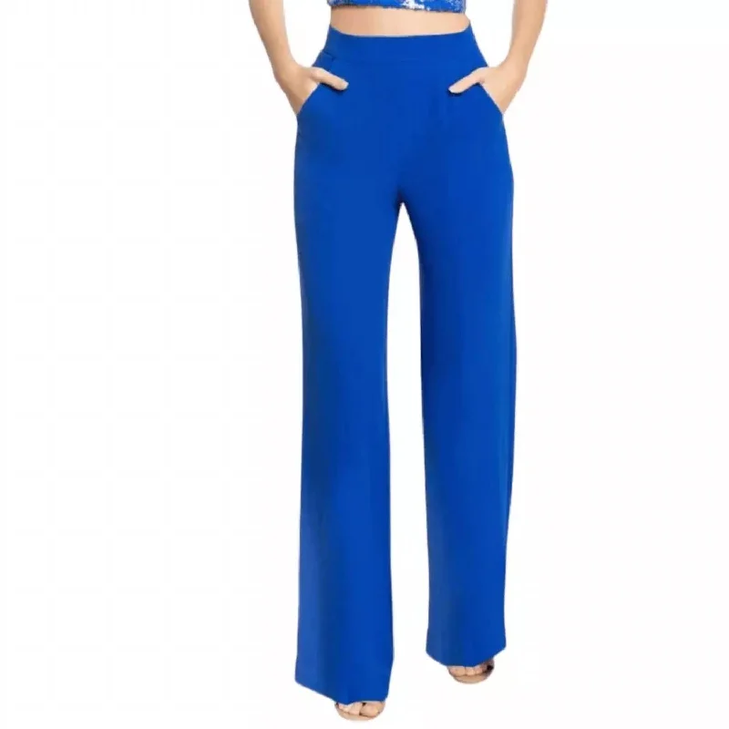 thermal insulated pants -Ashton Wide Leg Split Hem Pants In Blue