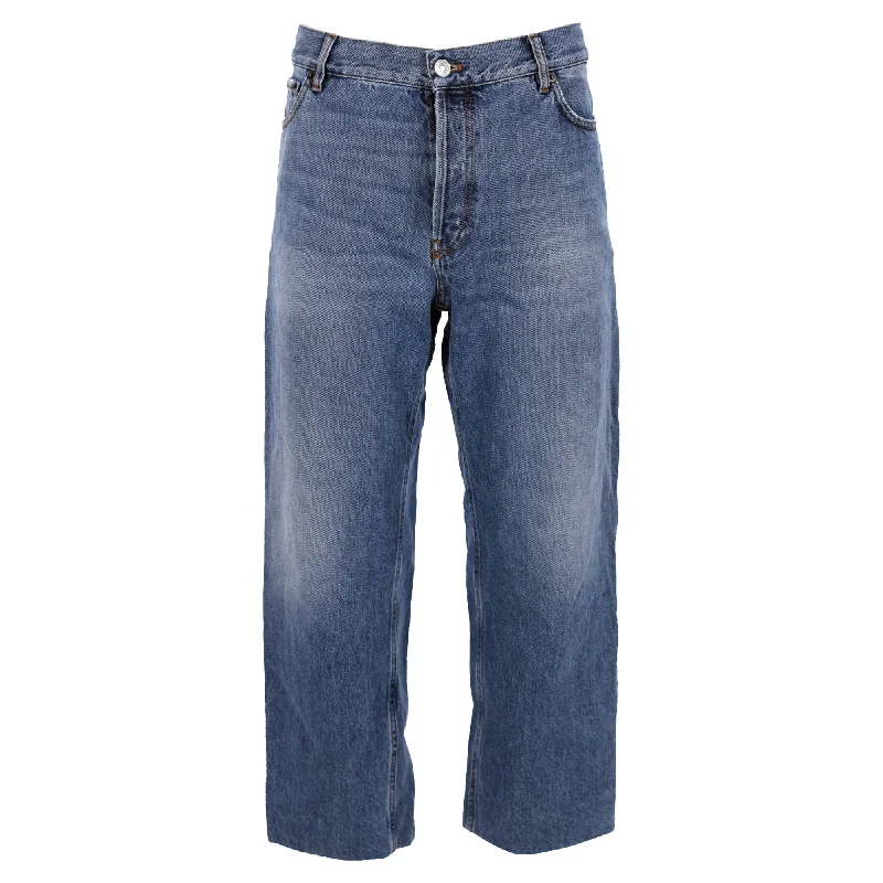 slim fit cargo chino straight pants -Balenciaga 3/4 Regular Fit High-Rise Denim Pants in Blue Cotton