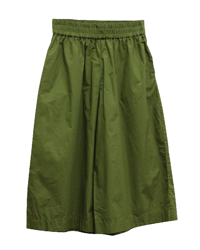 chic tailored wide leg slim pants -Baum Und Pferdgarten Neama Gathered Culottes in Green Organic Cotton