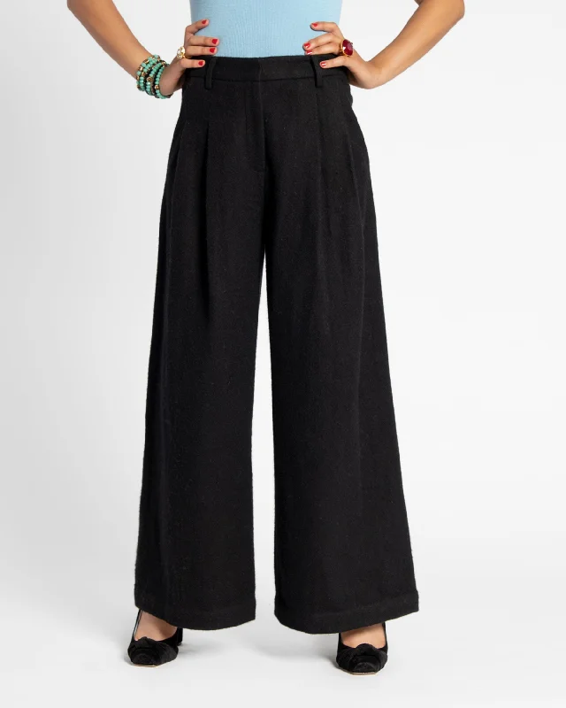 chic satin wide leg pants -Bossy Pant Wool Black