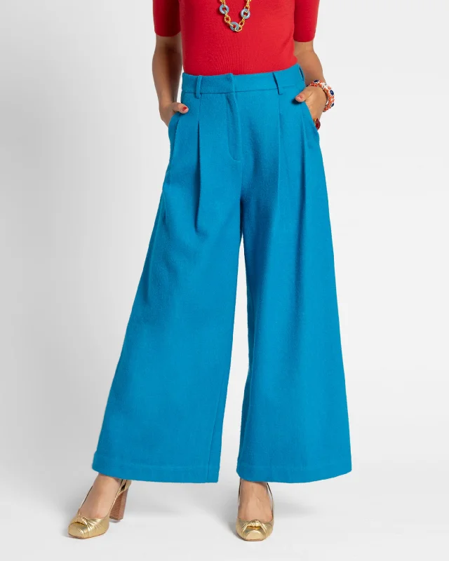 durable canvas work straight pants -Bossy Pant Wool Turquoise