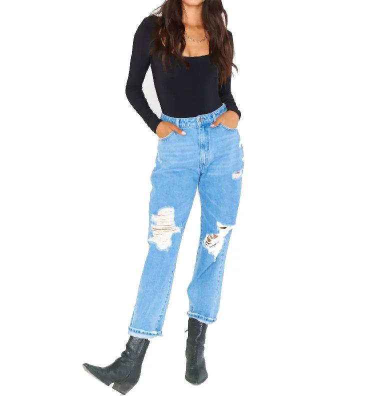 soft corduroy slim fit straight pants -Boston Boyfriend Jeans In Vintage Blue