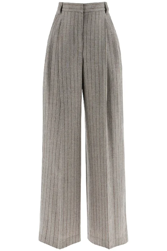 vintage high waisted jeans wide leg pants -Brunello Cucinelli Women's Wide Virgin Wool Pinstripe Trousers