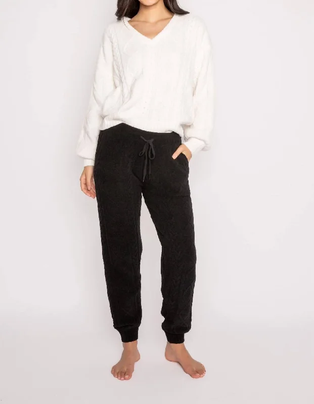 tailored straight leg slim pants -Cable Sweater Banded Jogger In Black