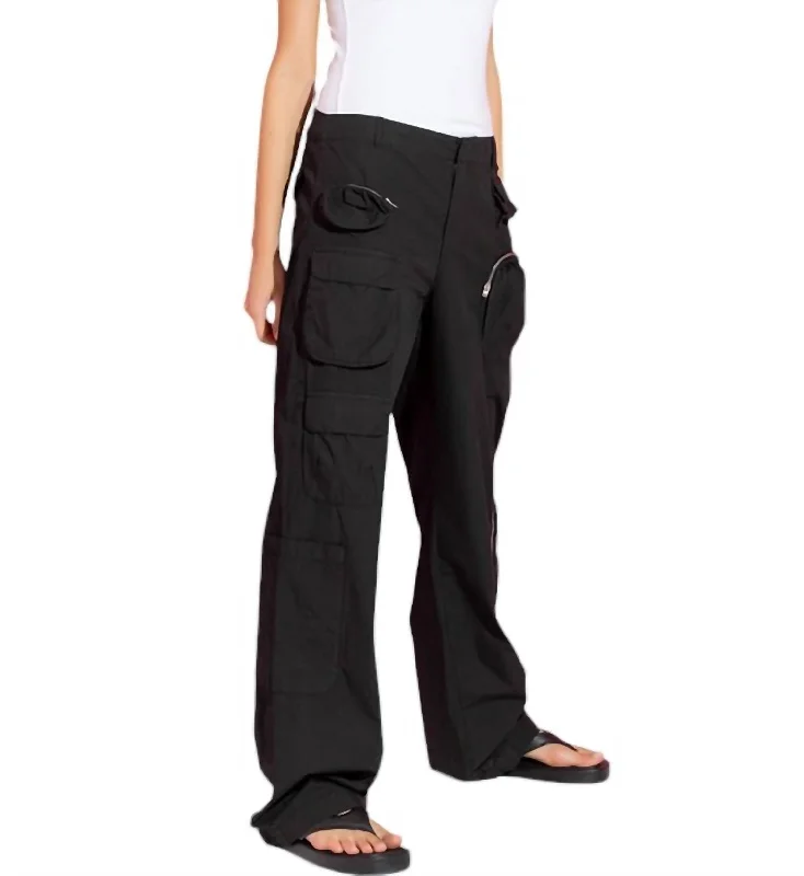 adjustable waist cargo jogger slim pants -Cargo Pants With Pockets In Black