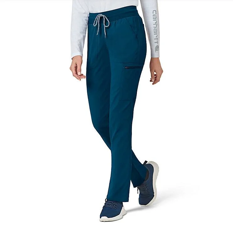 durable canvas work straight pants -Carhartt Women's Rugged Flex® Slim Leg Scrub Pant_Caribbean Blue