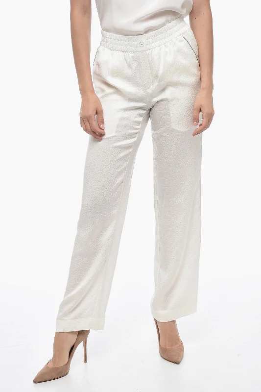 chic satin wide leg slim pants -Casablanca Jacquard Silk Pants with Elastic Waistband